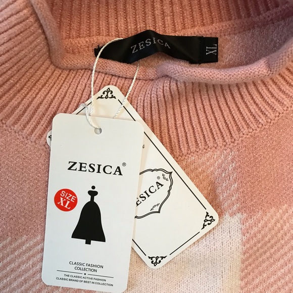 Zesica Boxy Checker Board Sweater NEW Womens Size XL Mauve Pink Light Academia - Picture 4 of 11